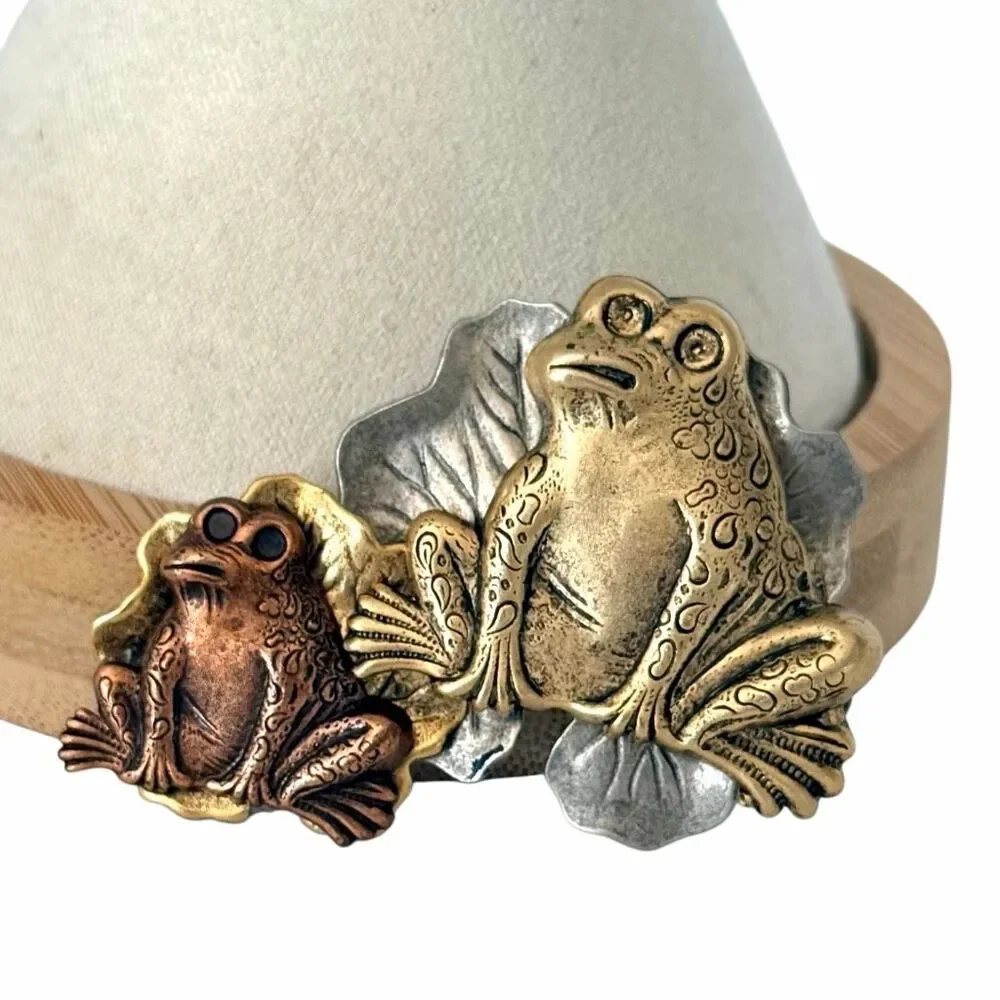 Mixed Metal Frog Family Lily Pad Brooch Statement brooch